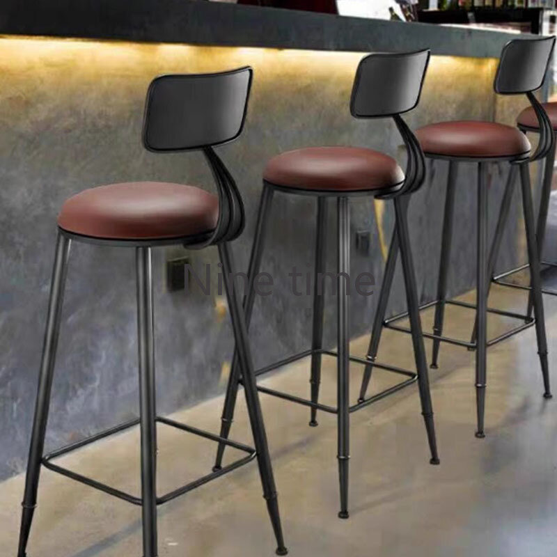 Retro Wooden Reception Dining Bar Chairs Accent Nordic High American Round Bar Chairs Metal Modern Tabourets Bar Home Furniture