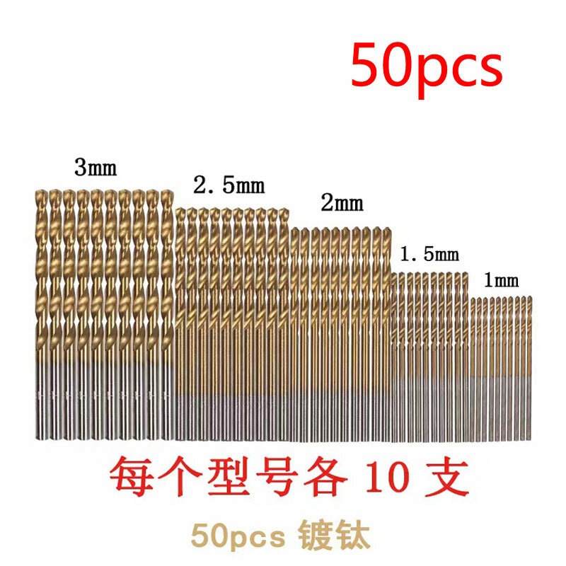 50 Buah Banyak Jenis Mata Bor Twist Drill Berlapis Titanium Baja Kecepatan Tinggi Mata Bor Tangan Shank Lurus