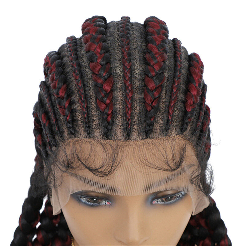 32inch Full Lace Box Braid Wig with Baby Hairs Cornrow Box Braided Wig 360 Lace Front Wig Ombre Synthetic Braided Wigs for Women
