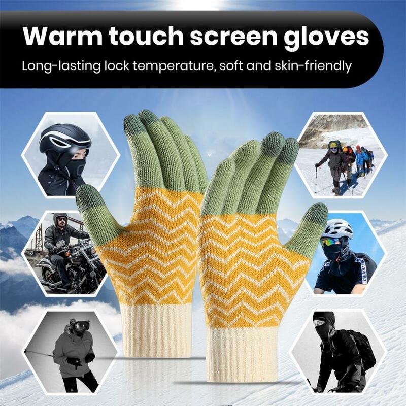 Men Women Winter Gloves Winter Knit Gloves for Men Women Colorful Patchwork Design Plush Lining Touch Screen for Warmth