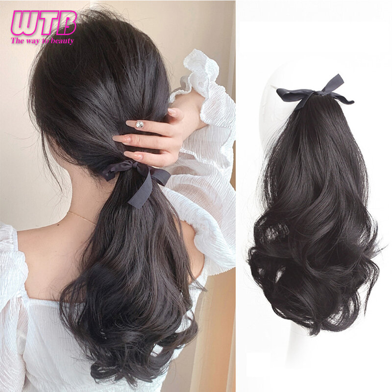 WTB Synthetic Wig Ponytail Female Pear Flower Roll Fluffy Strap Type Low Ponytail Natural Fluffy Short Ponytail Wig Braid