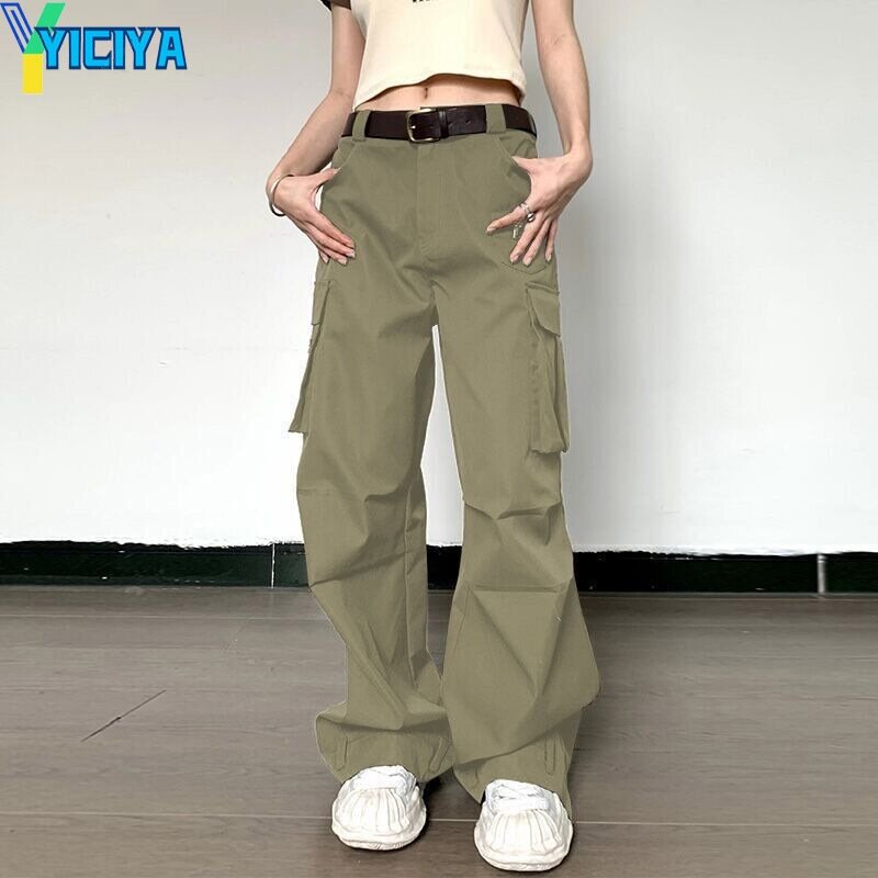 YICIYA y2k style Pants pantaloni paracadute Big pocket 2024 summer STRAIGHT Women Full Length baggy pant fashion New outfits 2024