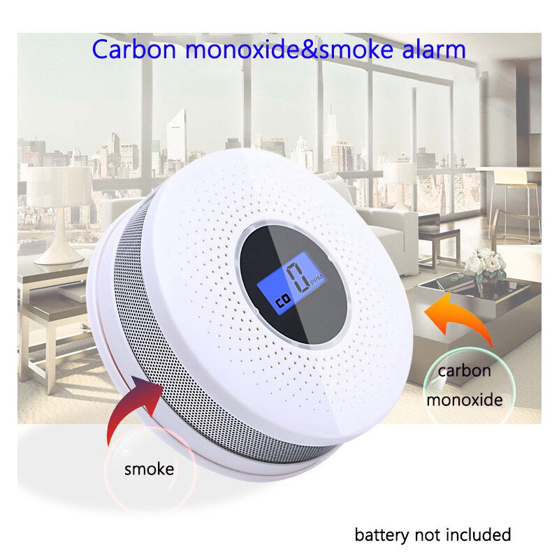 Gas Detection Audible and Visual Detector Composite Two in One Carbon Monoxide Smoke Alarm CO Fire Sensing Color Light Display
