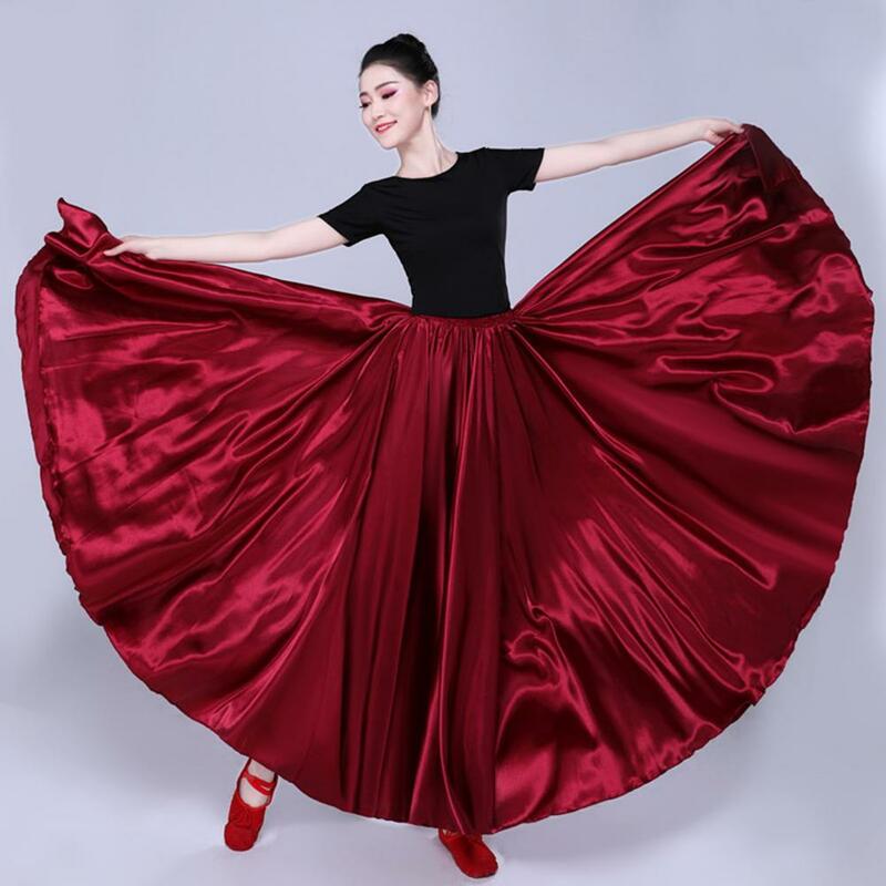 Jupe de performance en satin pour femme, jupe en tulle, taille haute élastique, plissée, super grand ourlet pour la danse espagnole, élégante