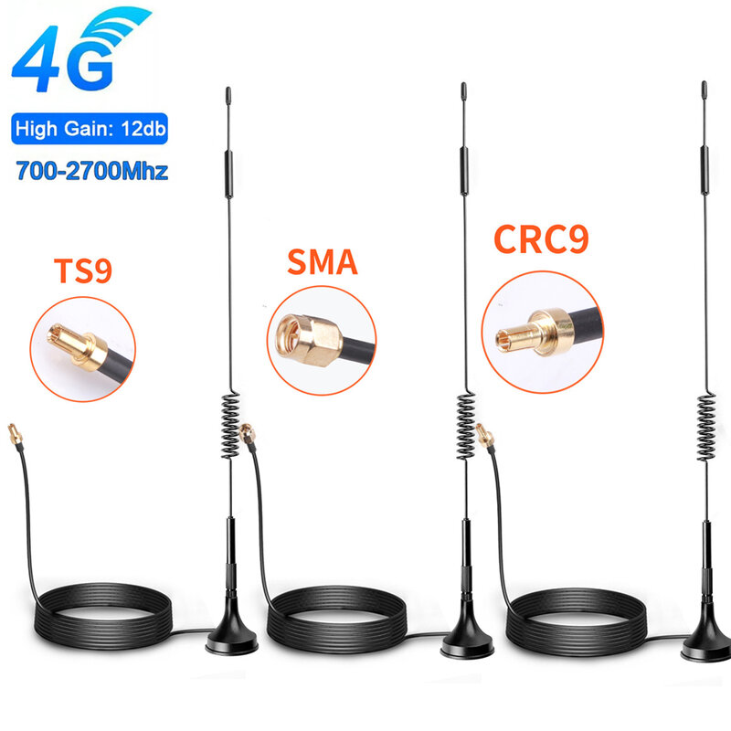 Conector macho SMA de antena 4G de alta ganancia, enrutador externo GSM, Cable de refuerzo de señal de antena magnética LTE, Pigtail, 12dBi, 700-2700MHz