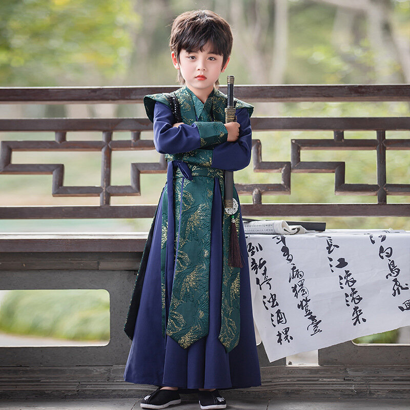 Traditional Children's Long-sleeved Ancient Clothing Spring Traditional Embroidery Hanfu Boy Cosplay Outfit Handsome Tang Suit
