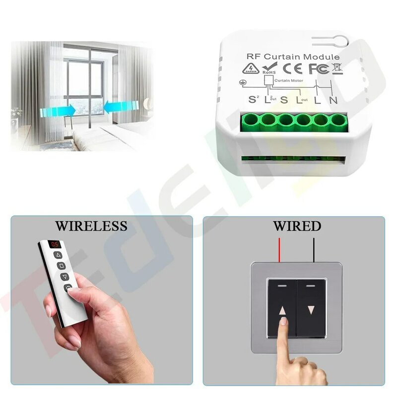 Tedeligo-Módulo de interruptor de Control remoto para puerta de garaje, cortina RF, transmisor inalámbrico 5 en 1 CH, Control de 2 vías, 110v, 220v, 16A
