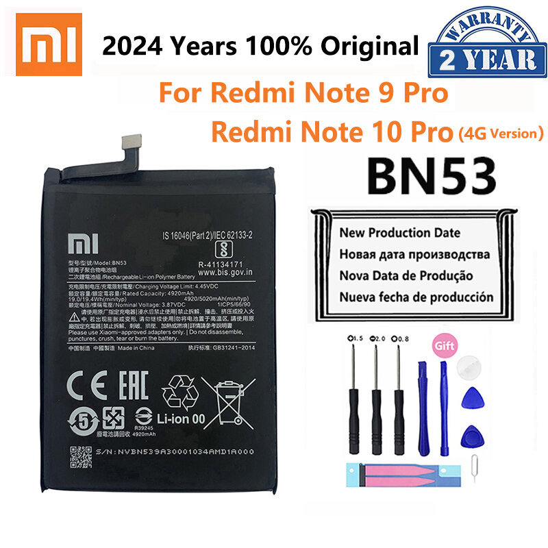Batterie de téléphone de remplacement pour Xiaomi Redmi Note 9 10 Pro 9S 10X 4G 5G, 100% d'origine BN53 BN54 BN55, 24.com BatBR