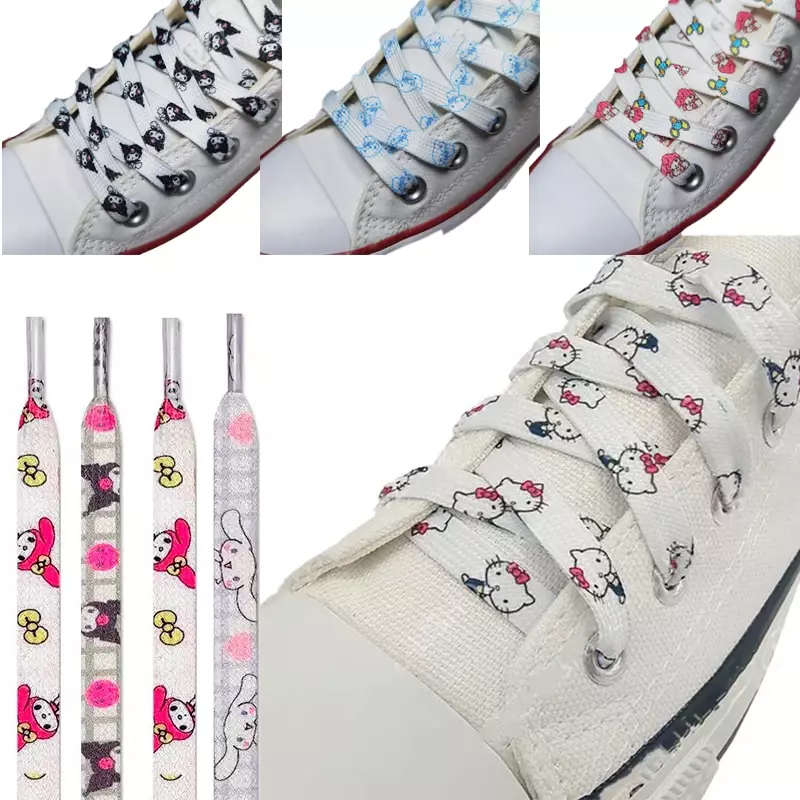 Sanrio lacci delle scarpe Anime Cartoon Hello Kitty Kuromi Cinnamoroll Melody stampato Graffiti Fashion Sneaker accessorio Graffiti lacci delle scarpe