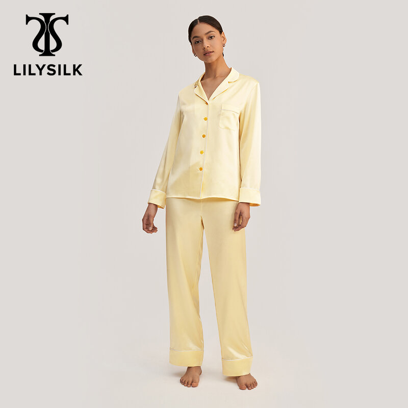 Lilysilk ouro casulo de seda cetim conjunto pijama 2022 nova femme casual 22 momme manga longa casa wear ternos frete grátis