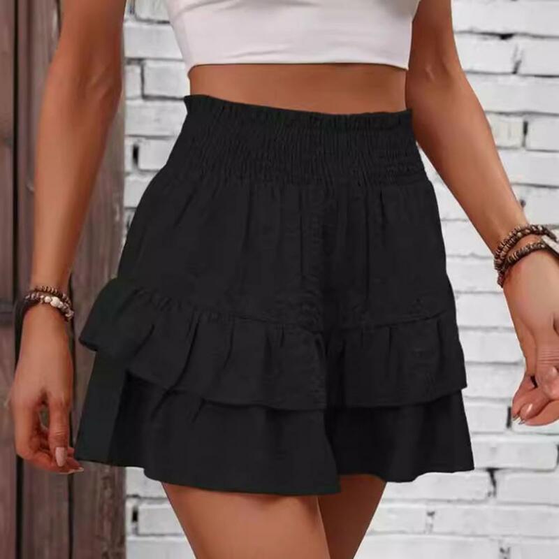 Hot Girl Style Shorts Elegant Double-layered Ruffle Women's Shorts for Summer Vacations Yoga Fitness High Waist Solid Color