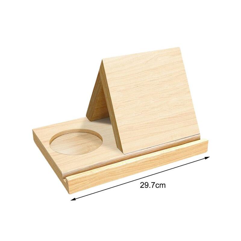 Wooden Book Holder Small Triangle Bookshelf with Cup Holder Mini Wood Short Book Rest Simple Bookcase Centerpiece