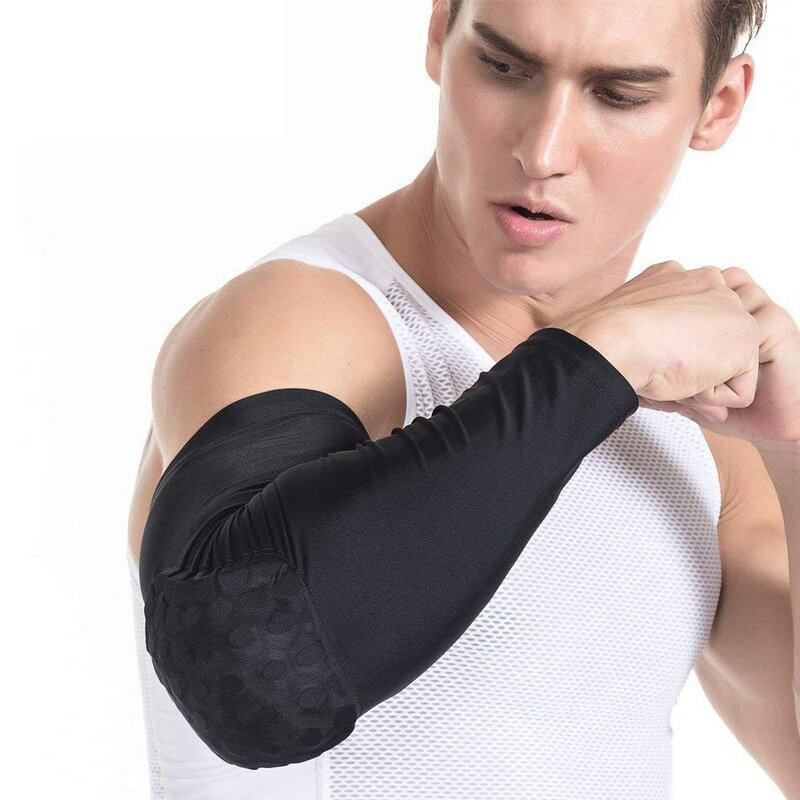 WOSWEIR-almohadillas de soporte para codo de baloncesto, Protector de Fitness, mangas elásticas de compresión para brazo, voleibol, panal de abeja, 1 unidad