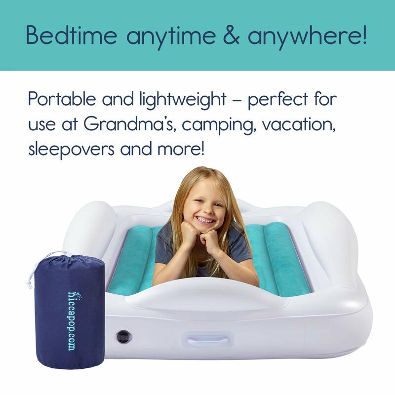 New Inflatable Toddler Travel Bed with Safety Bumpers [4-Sided] | Portable Toddler Bed - Teal Blue Free Shipping