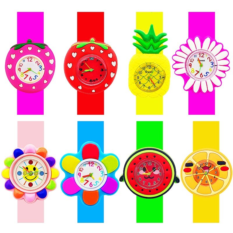 Mädchen Uhren Baby Kindergarten Party Geschenk Spielzeug Kinder Armbanduhr Ohrfeigen Armband Uhr Cartoon Blume Erdbeere Kinder Uhren