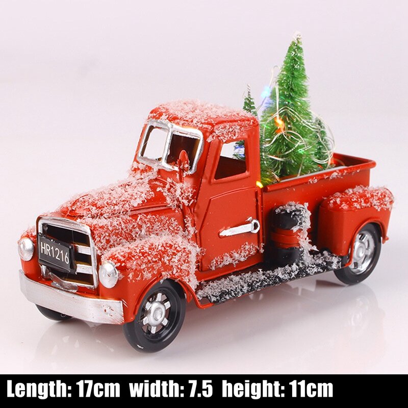 Decoración navideña de camión rojo Vintage hecha a mano, 6,7 pulgadas de Metal para decoración navideña, C