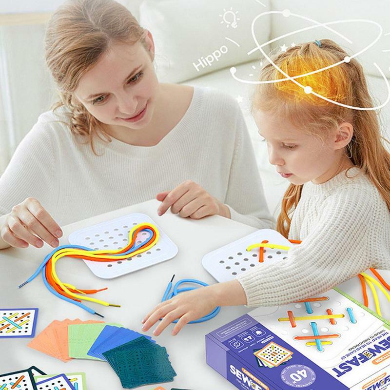 Quebra-cabeças de corda para crianças, contas de amarração, crianças criativas, motricidade fina, trabalho manual, lógica, inteligente, geométrica, rosqueamento