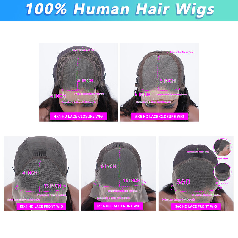 Парик женский из 360 вьющихся человеческих волос, 13x4 13x6