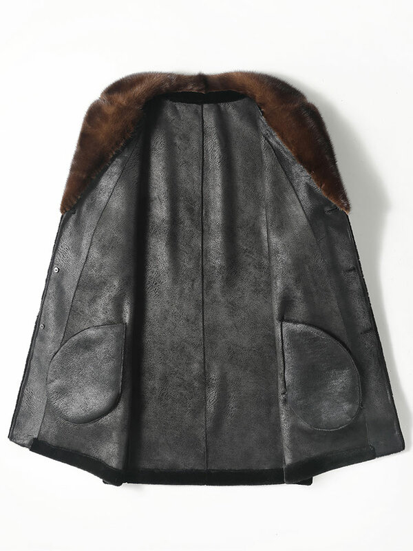 2022 남성용 밍크 모피 칼라 재킷, 중간 길이 양 전단 코트, 리얼 울 모피 오버코트, G357, 가을, 겨울, 신상