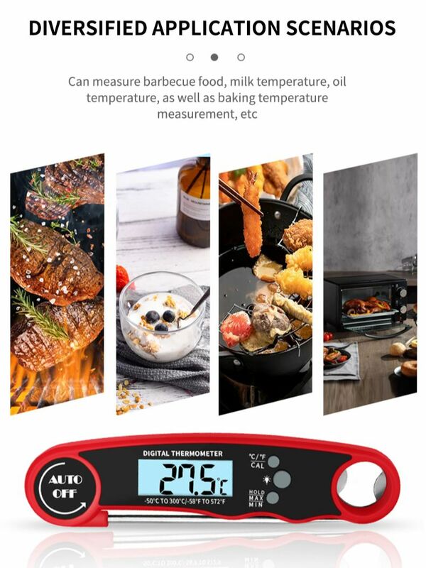 Termometer tahan air, pengukur suhu air, pengukur suhu minyak dapur kue, termometer barbekyu elektronik dapat dilipat