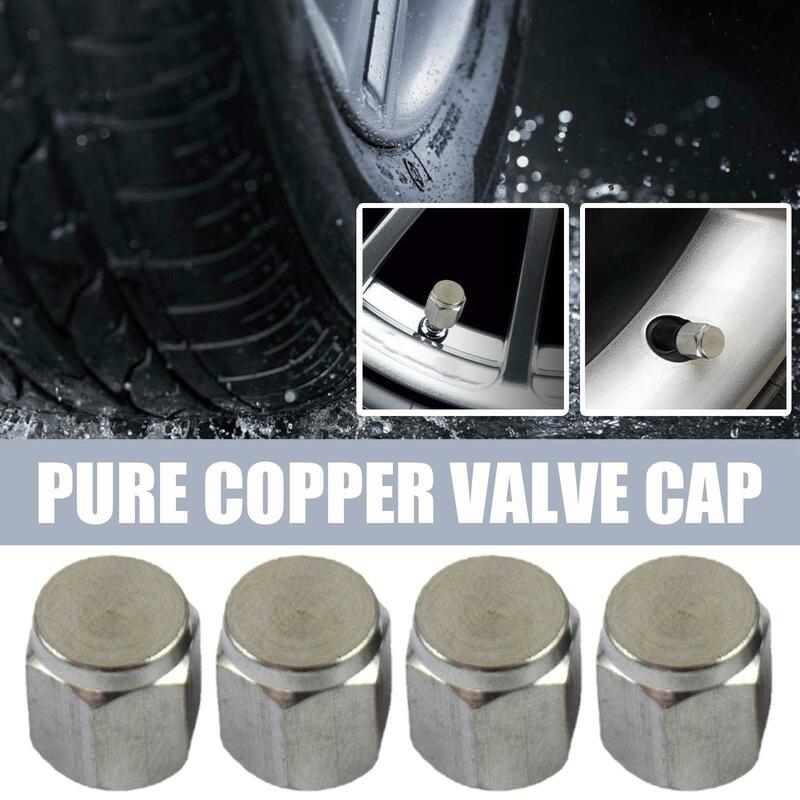 Pure válvula do pneu Nut Cap, Silver Metal, borracha Seal, Stem Proof, Poeira Cobre, S1N0