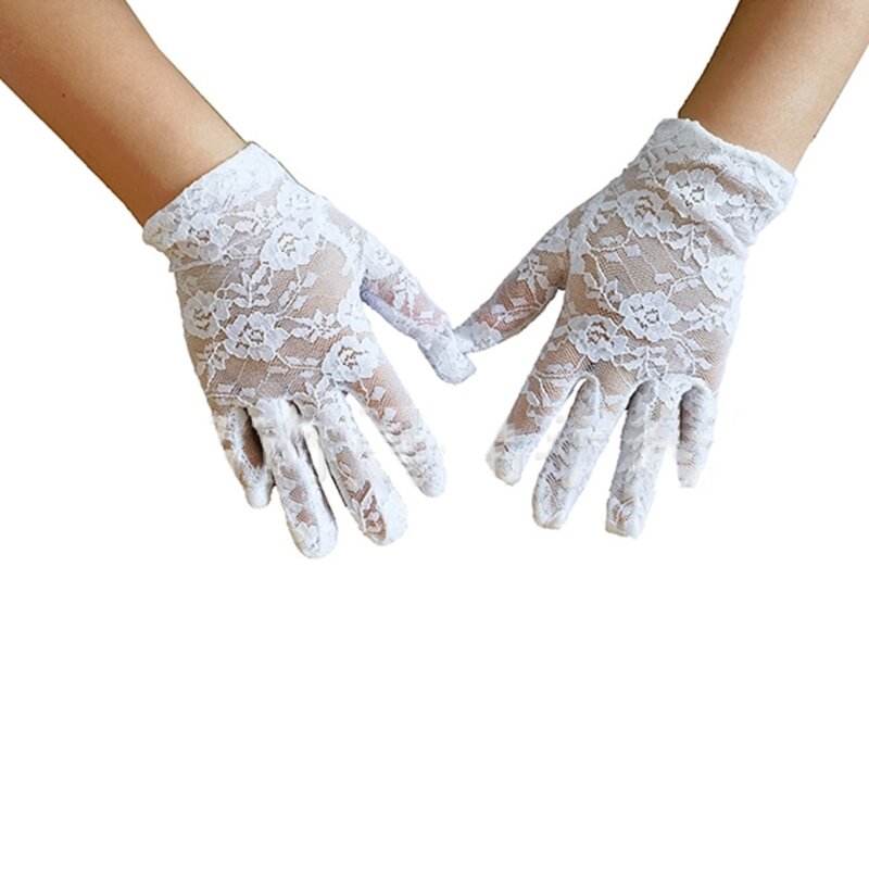 Delicate Lace Gloves with Elastic Cuffs Hollow Lace Floral Elegant Women Glove