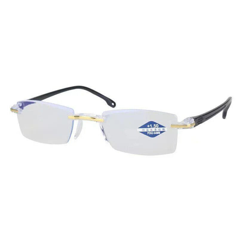 ใหม่ Anti Blue Ray แว่นตาอ่านชายหญิง Rimless ตัดแว่นตา Presbyopia สำหรับสุภาพสตรี Blue แว่นตา