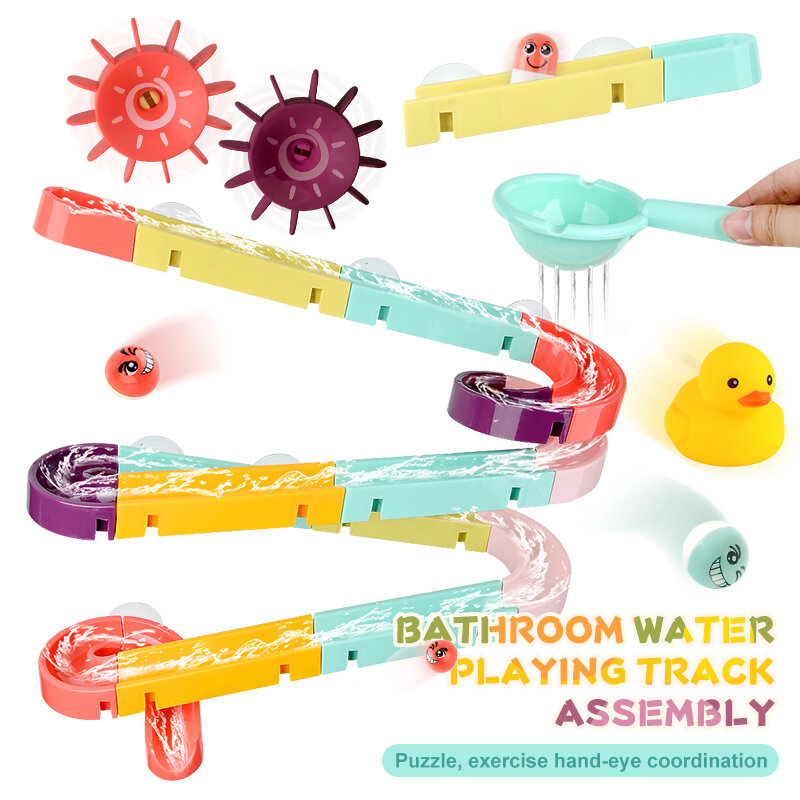 Diyベビーバスおもちゃ実行組立トラック浴室水ゲーム子供のための浴槽浴シャワー子供たちは水スプレーのおもちゃセット子供