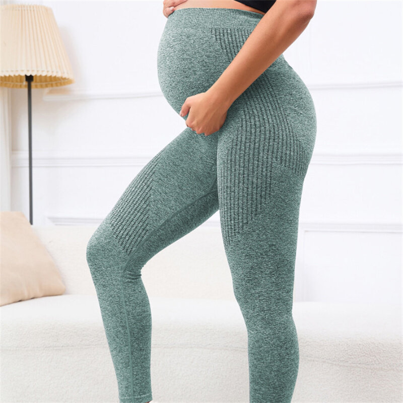 Alta cintura elástica maternidade leggings para mulheres grávidas, magro, barriga comprimento, gravidez Yoga calças, desgaste ativo, legging treino