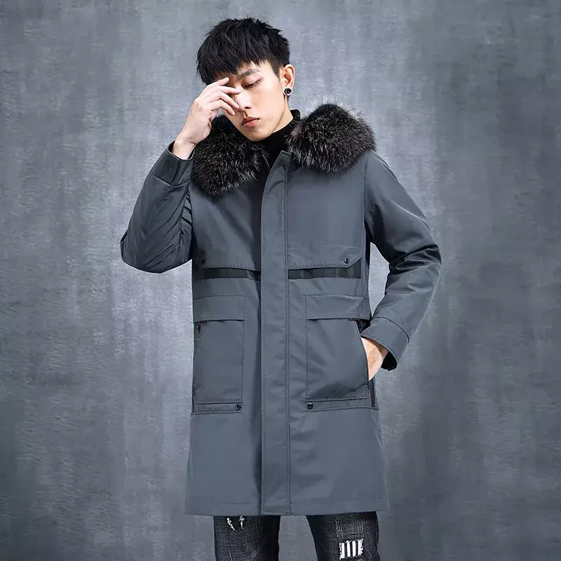 Tcyeek Winter Jacket Men Clothes Men’s Parkas Male Medium-Length Rex Rabbit Fur Inner Bile Fur Coat Raccoon Fur Collar Outerwear