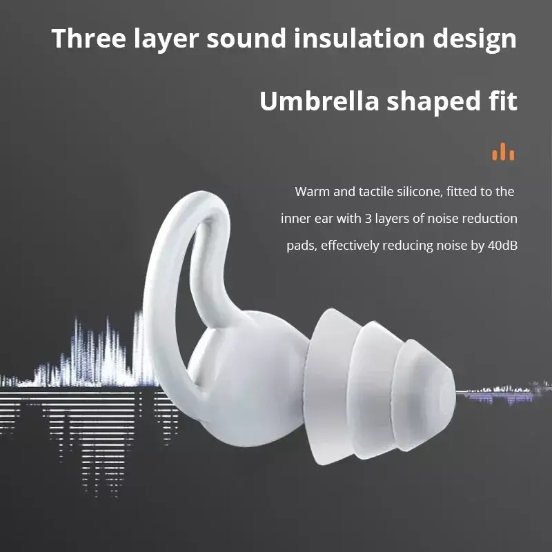 Tampões à prova de som de silicone branco, impermeável, tampões de ouvido, redução do ruído do sono, 3 camadas