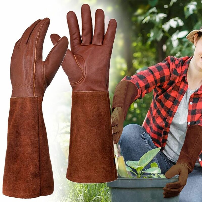 Long Tube Gardening Safety Working Gloves Leather Breathable Gauntlet Pruning Gloves Garden  Industrial Protective Work Gloves