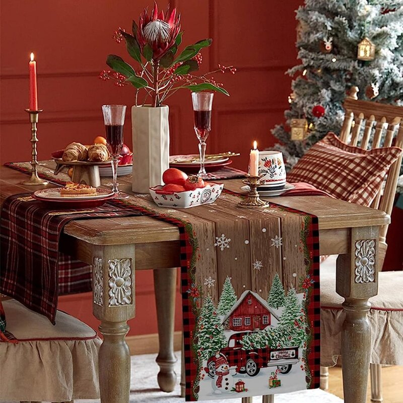 Vrolijk Kerst Elegant Tafelkleed Doek Sneeuwman Sneeuwvlok Santa Claus Tuin Picknick Mat Bureau Beschermer