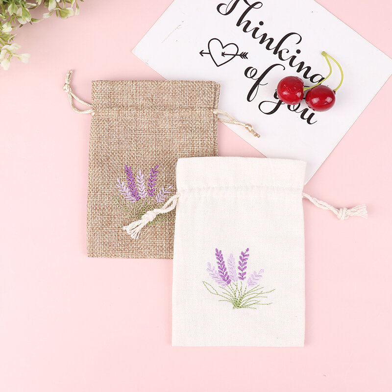 1Pc Lavender Pouches Dry Flower Aroma Bags Embroidery Lavender Pouches Cotton Jute Seeds Bags Aromatherapy Bag