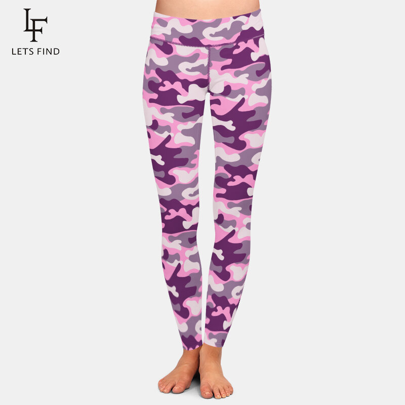 Letsfind leggings de treino de cintura alta moda rosa camuflagem impressão digital feminino leggings quentes