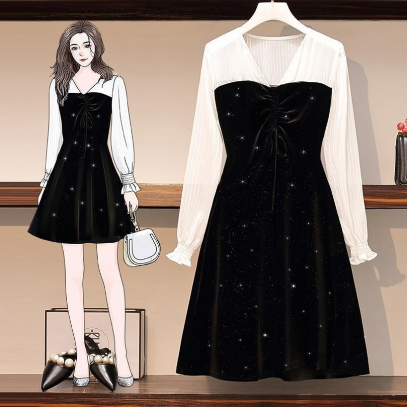 Новинка Весна-Осень корейский стиль модное и элегантное французское приталенное платье с V-образным вырезом и поясом для уменьшения возраста