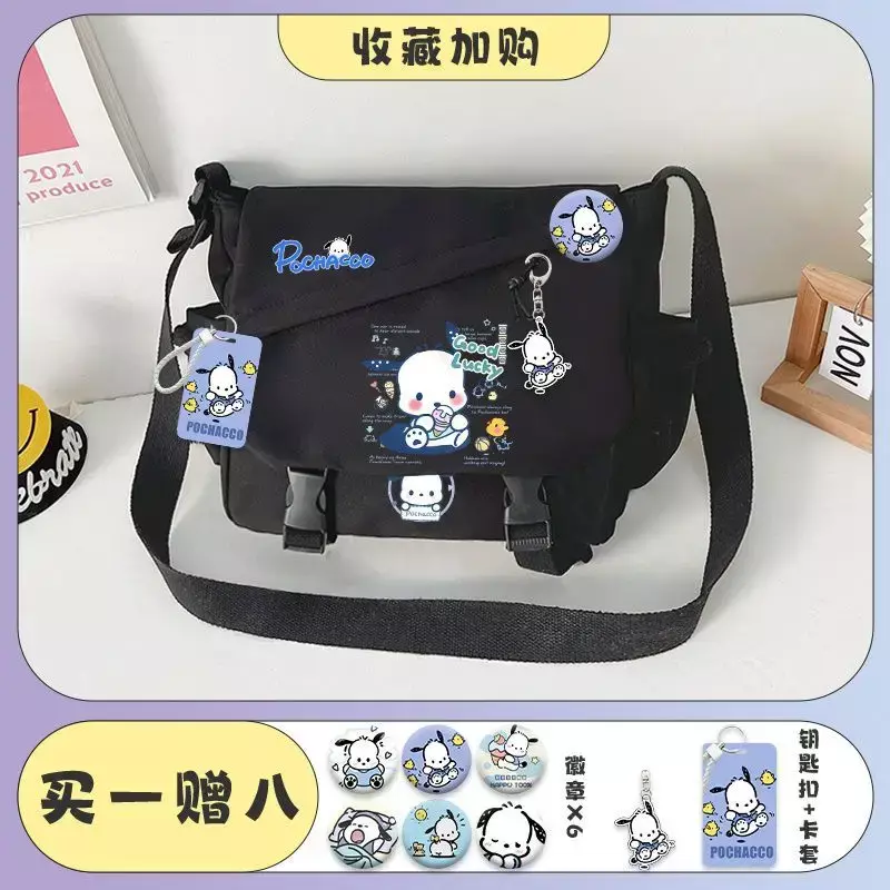 Sanrio กระเป๋าสะพายข้างสำหรับสุนัขปาชาแบบพกพา, กระเป๋าผ้าใบนักเรียนค่าเล่าเรียนกระเป๋าสะพายไหล่เดียว