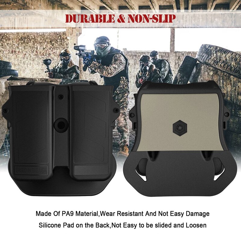 Tactical Double Mag Holder, Universal Magazine Pouch, Outside The Waistband (OWB) Double Magazine Pouch for 9/10mm 40 45 Mag