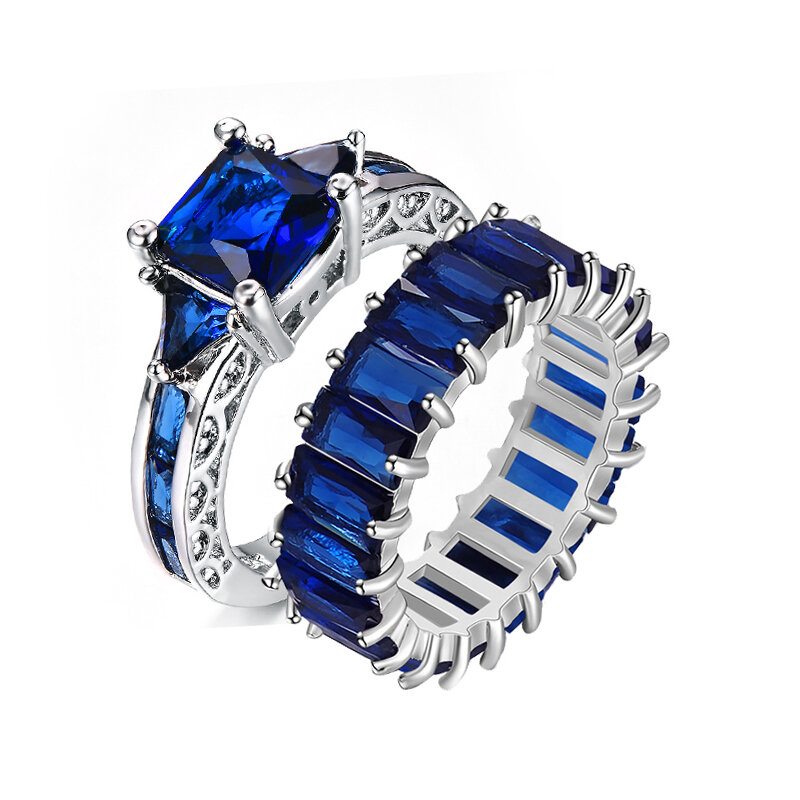 UILZ-Grande bague en pierre bleue pour femme, bijoux à breloques, promesse de mariage CZ, matiques de fiançailles, accessoires pour dames, cadeaux à la mode, vente en gros