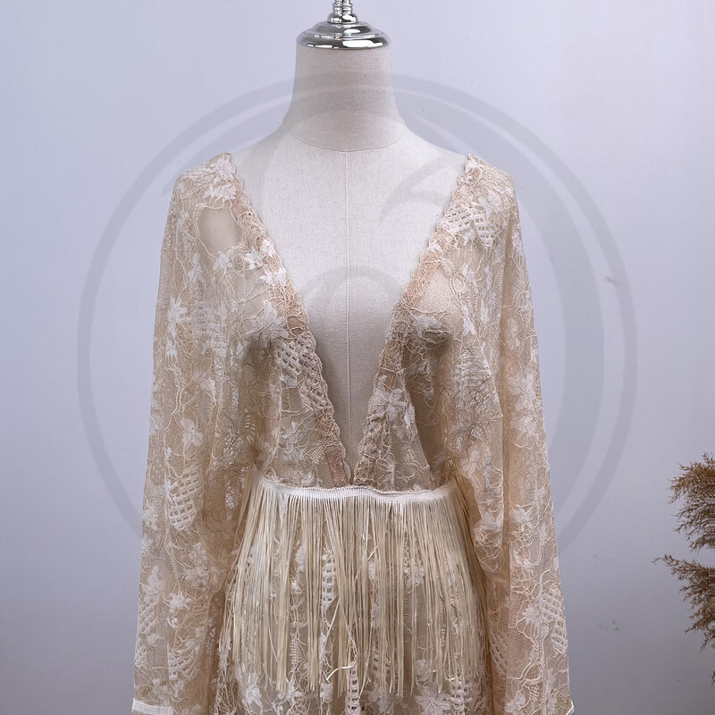 Don & Judy-elegante vestido De novia De boda para mujer, traje De fiesta largo con borlas, cuello en V, encaje bohemio, hecho a medida
