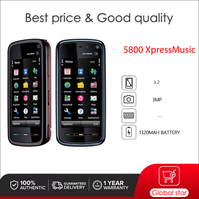 XpressMusic-Téléphone portable 5800 d'origine, débloqué, caméra WIFI Bluetooth, radio FM, haut-parleur, fabriqué en Finlande, livraison gratuite