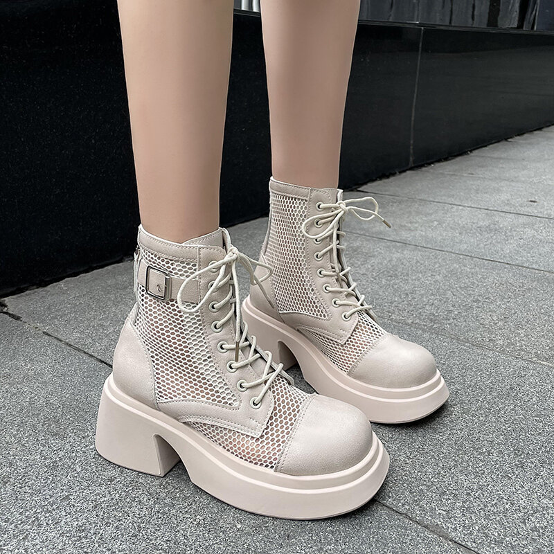 Large Size Hollow Thin Breathable Mesh Surface Thick Bottom Thin Fashion All Lightweight Comfortable Non-slip Women's Cold Boots
