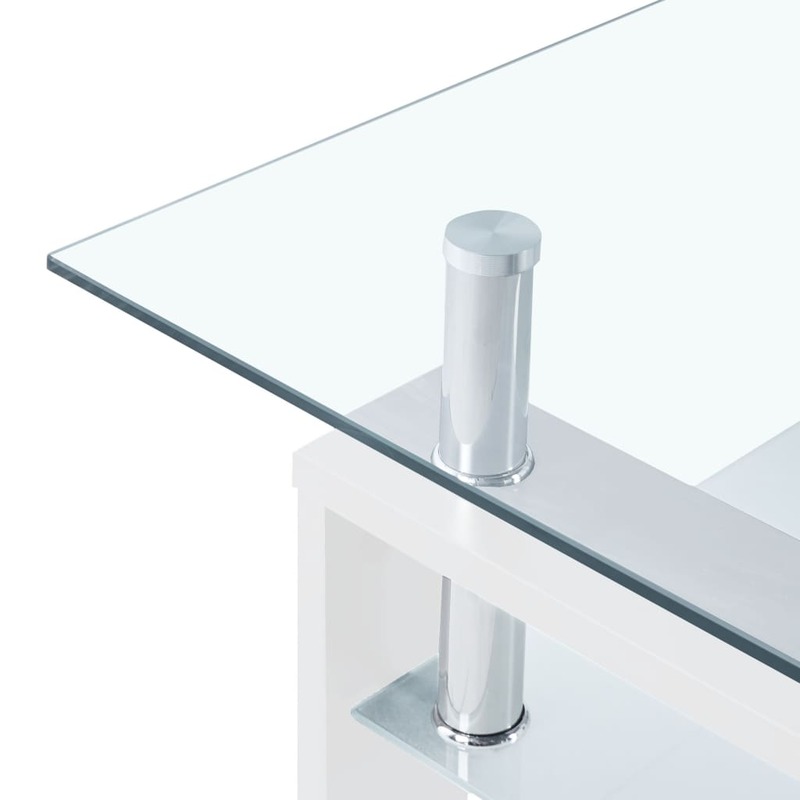 Tavolino, tavolino da tè in vetro temperato, mobili da soggiorno bianco e trasparente 95x55x40 cm