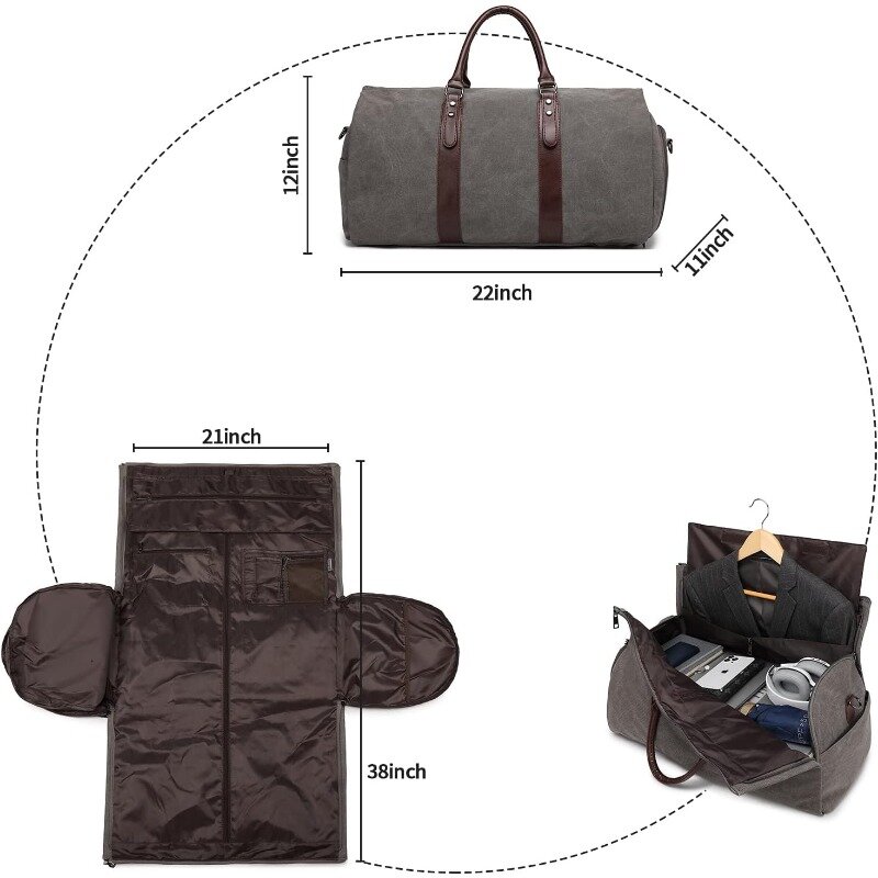 Carry on Garment Duffel Bag for Men Women - 2 in 1 Hanging Suitcase Suit Business Travel Bag