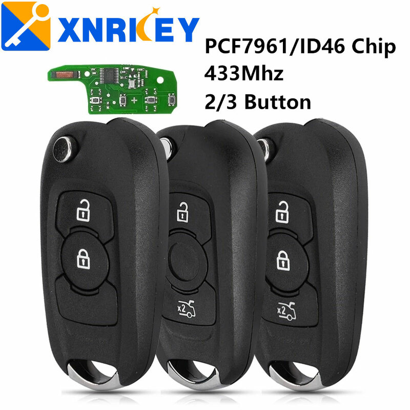 XNRKEY 플립 원격 자동차 키, PCF7961, ID46 칩, 433Mhz, Opel, Vauxhall Astra K 2015-2019, 2/3 단추