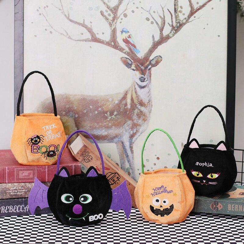 Tas tangan kelelawar hitam trik kucing, tas Tote Bag tas tangan Halloween Loot labu atau suguhan, tas kucing hitam, tas permen