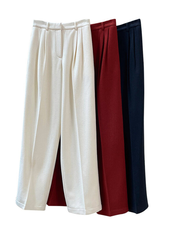 BZVW Woolen Straight Trousers High Waist Wide Legs Solid Versatile Casual Loose Women Pants Winter Fashion Clothes 2Q1010