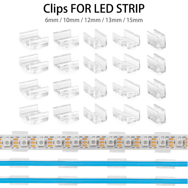 Fixação de clipes suportes para RGB LED Light Tape, Neon Strip flexível, Suporte fixo Acessórios, 12V, 2835, 5050 Cob, WS2812B
