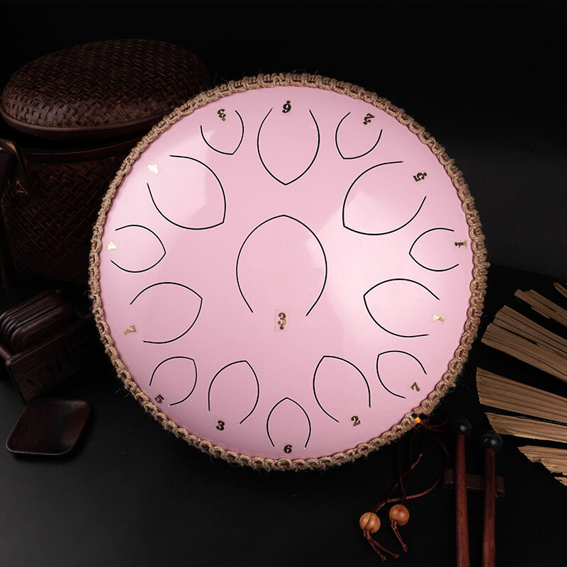 Penawaran pabrik desain ukuran besar 14 inci (35 cm) 15 lidah permen pink hank drum D key balmy drum baja lidah drum