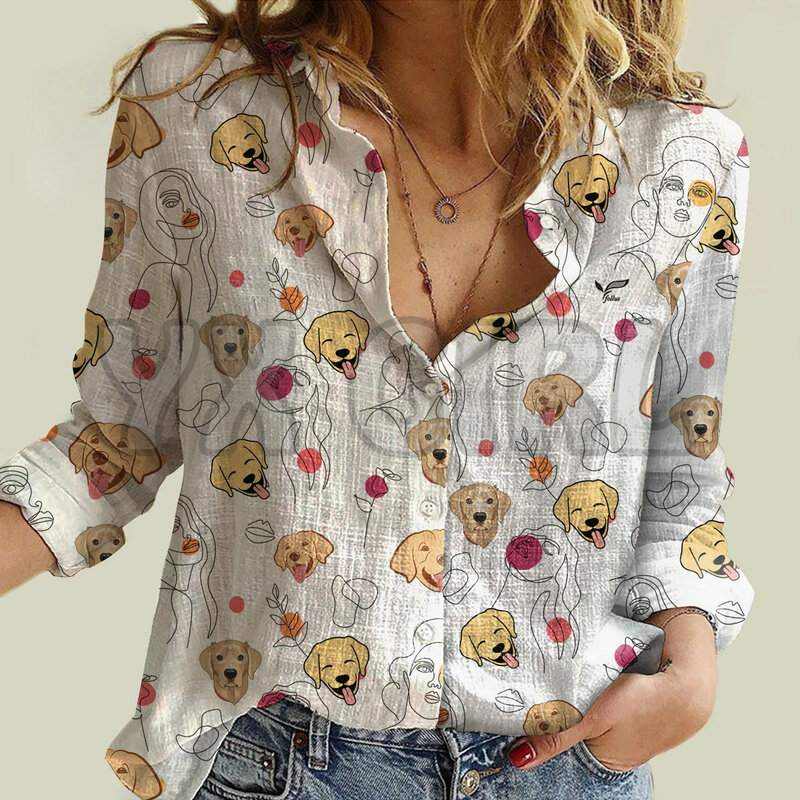 YX GIRL 레이디 도베르만 핀셔 여성용 긴팔 셔츠, 3D 프린트 버튼 다운 셔츠, 캐주얼 독특한 스트리트웨어
